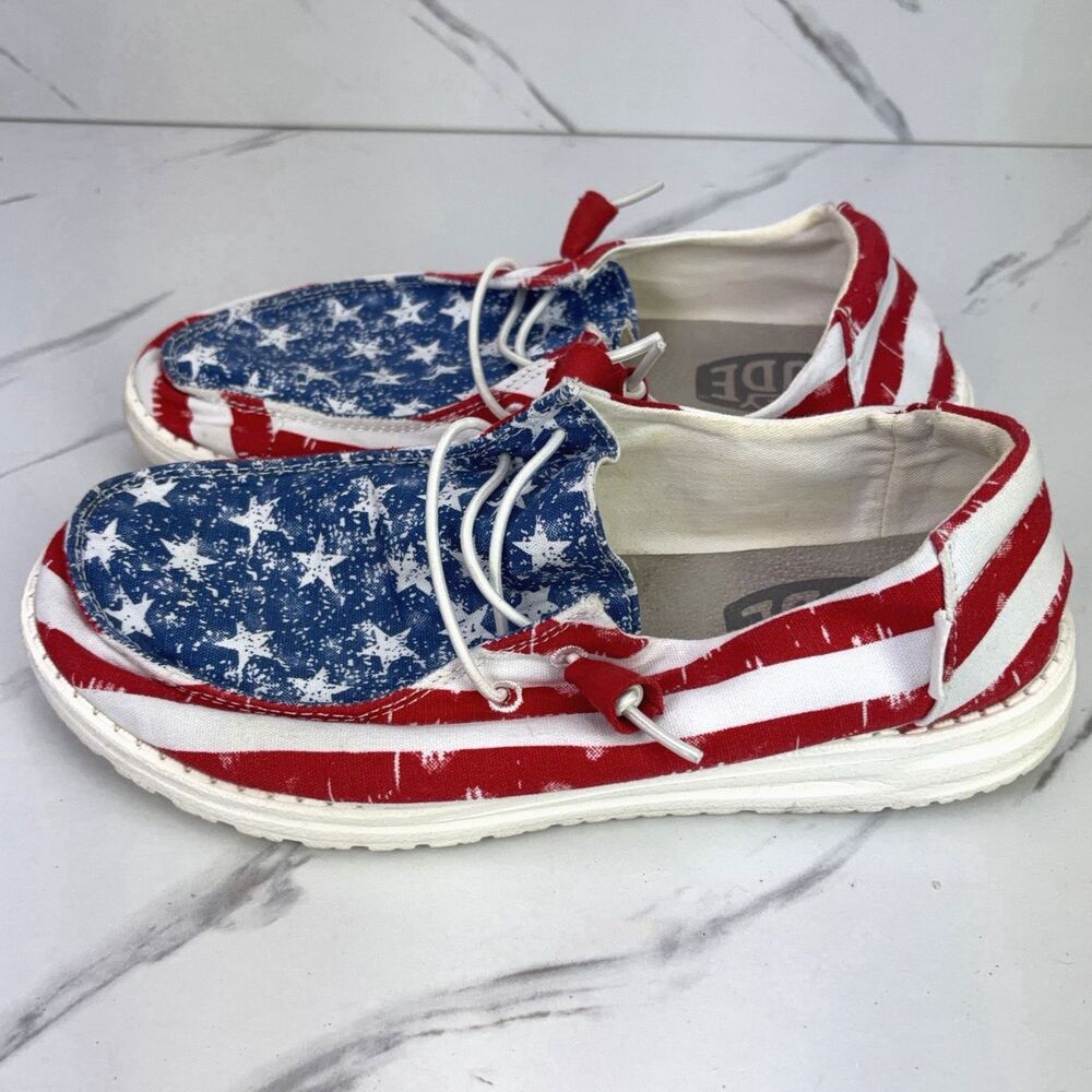 RARE Hey Dude Wendy Star Spangled USA Womens Size US 8 EUR 39 Boat Shoes - Picture 3 of 7